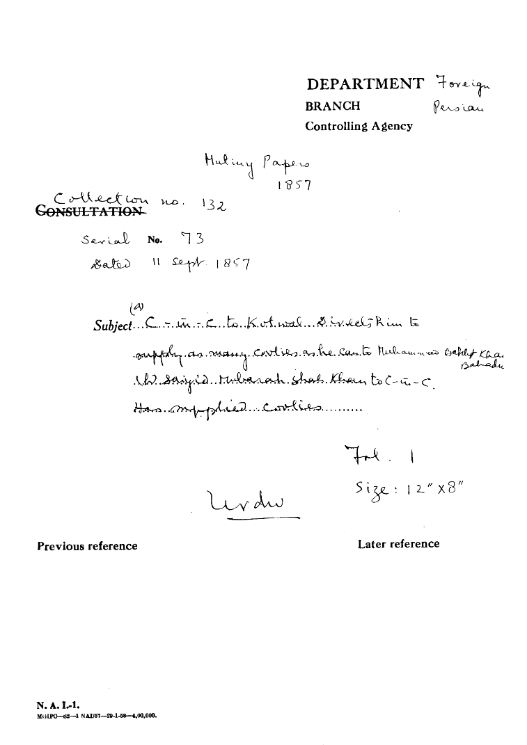 (A) C-in-C Mirza Mughal to Kotwal Directs him to Supply as Many Coolies as he Can to Muhammad Bahar Khan Bahadur. (B) Saiyaid Muhammad Shah Khan to C-in-C Mirza Mughal Has Supplied Coolies.
