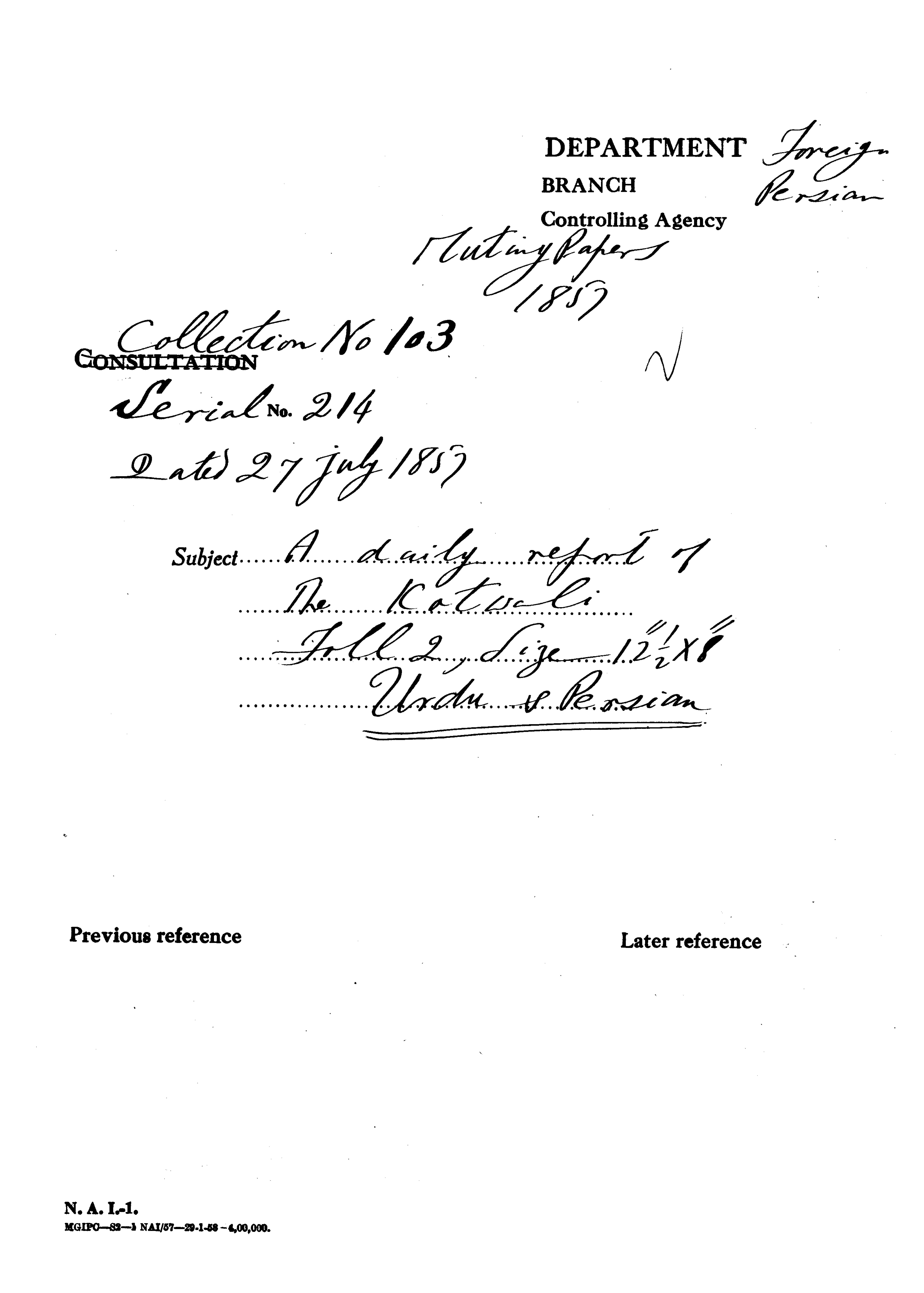 A Daily Report of the Kotwali