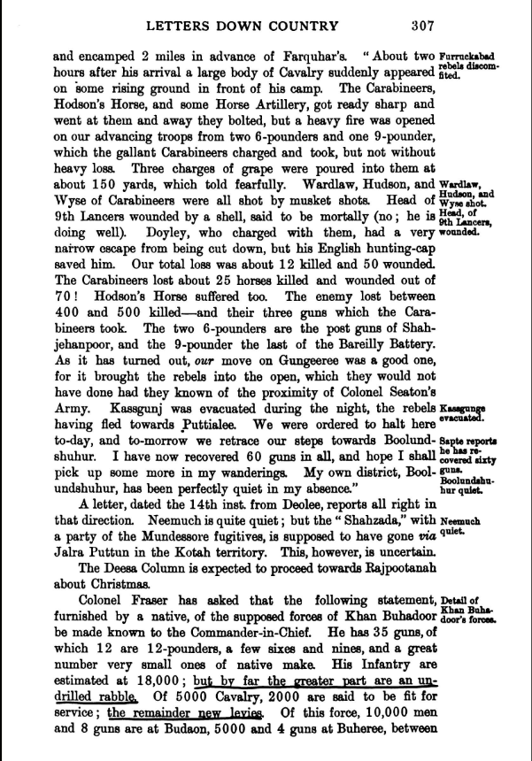 A letter dated the 14th inst.from Deolee;reports all right in  that Direction Neemuch is quite ;but the Shahzada Firuz Shah with a Party of the Mundessore Fuglitives;is Supposed to have gone Jalra Puttun in the kotah Territory.