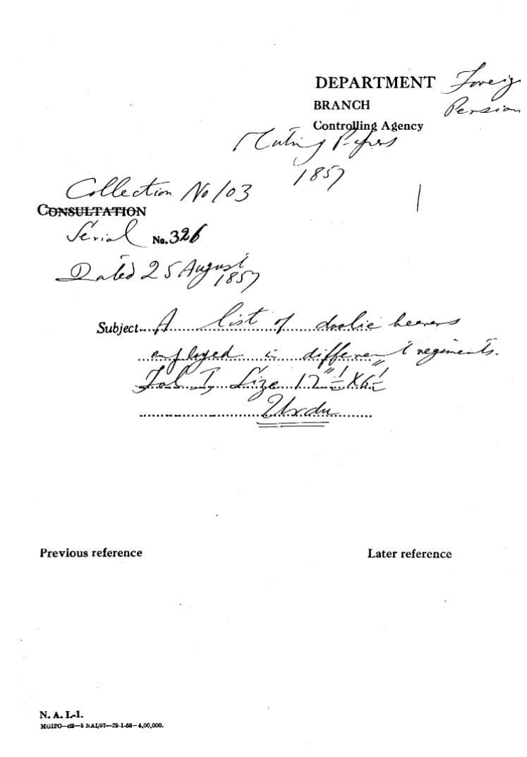 A List of Dolie Bearers Employed In Different Regiments.