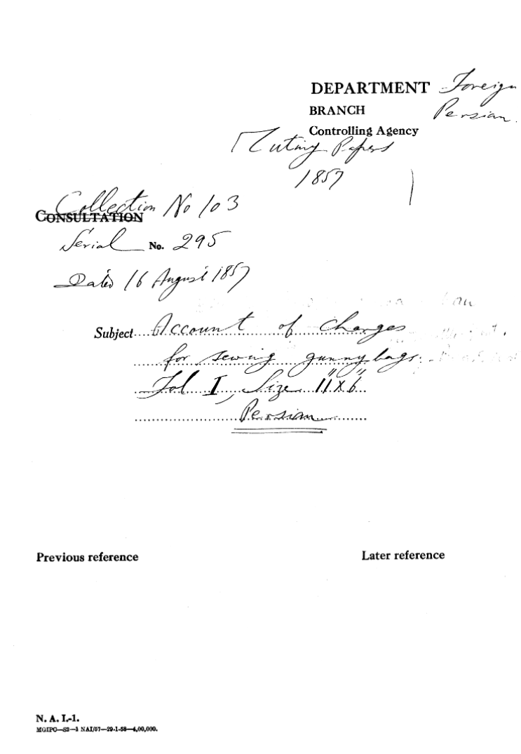 Account of Charges For Sewing Gunny Bags.