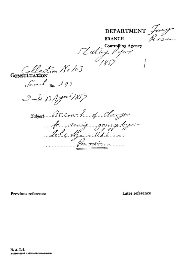 Account of Charges For Sewing Gunny Bags: