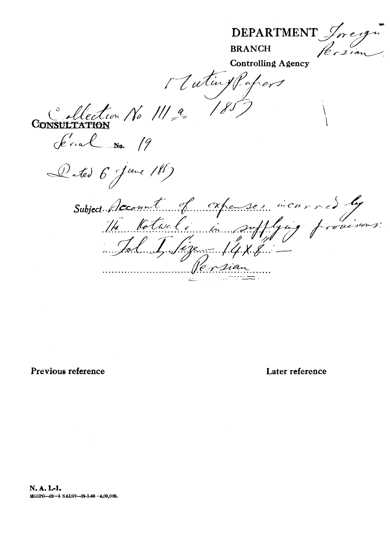 Account of Expenses Incurred By the Kotwali In Supplying Provisions.
