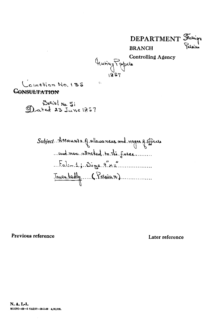 Accounts of allowances and Wages of officers and Men attached to the Force