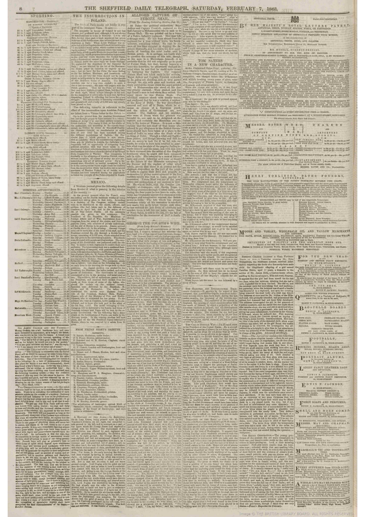 Alleged Capture of Firuz Shah  Reported by THE SHEFFIELD DAILY TELEGRAPH - Saturday February 7 1863.