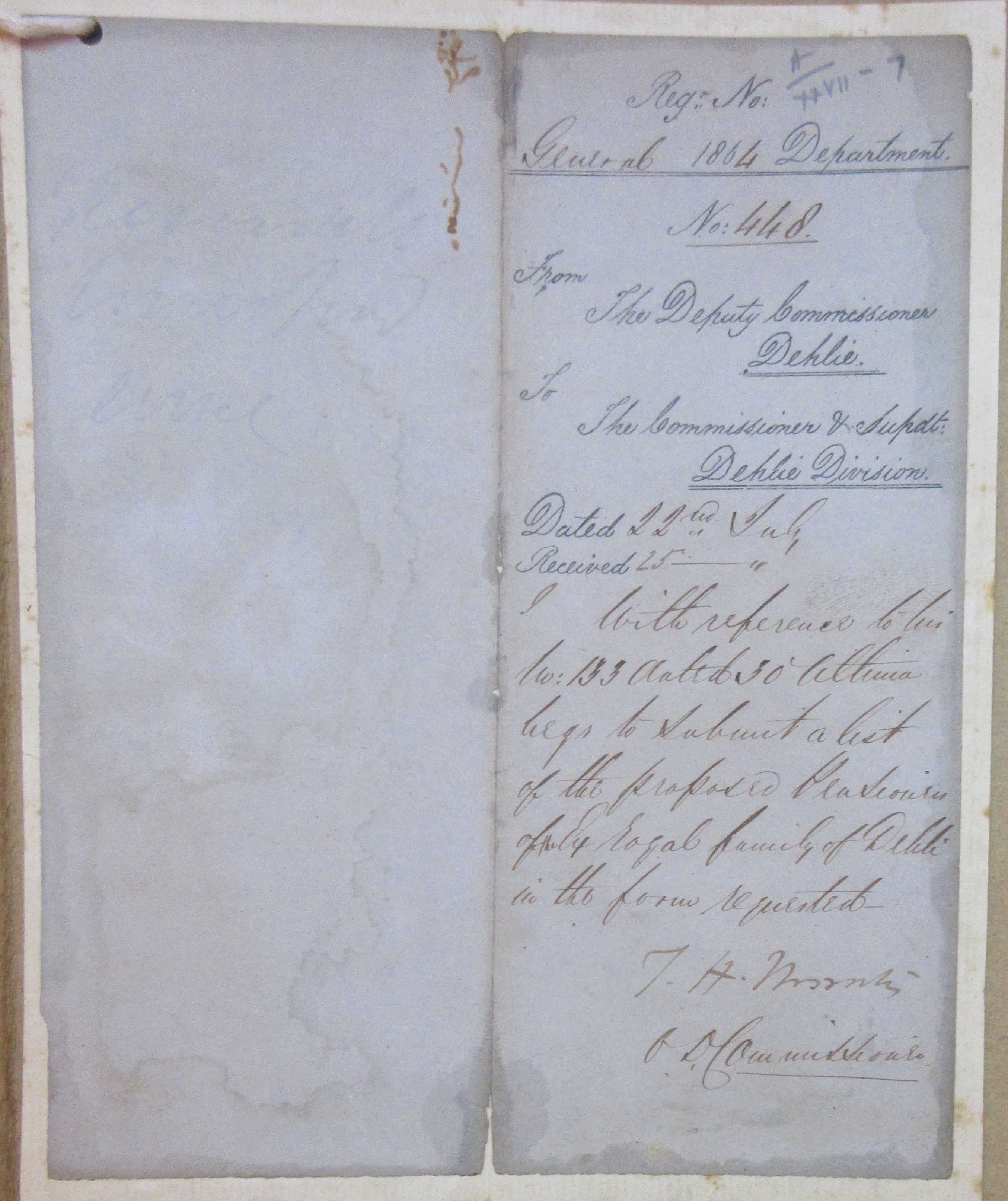 Allima Requests to Submit a List of the Pensions of the Imperial Family of Hindustan (Delhi Branch) in the Form Requested, File No. 19