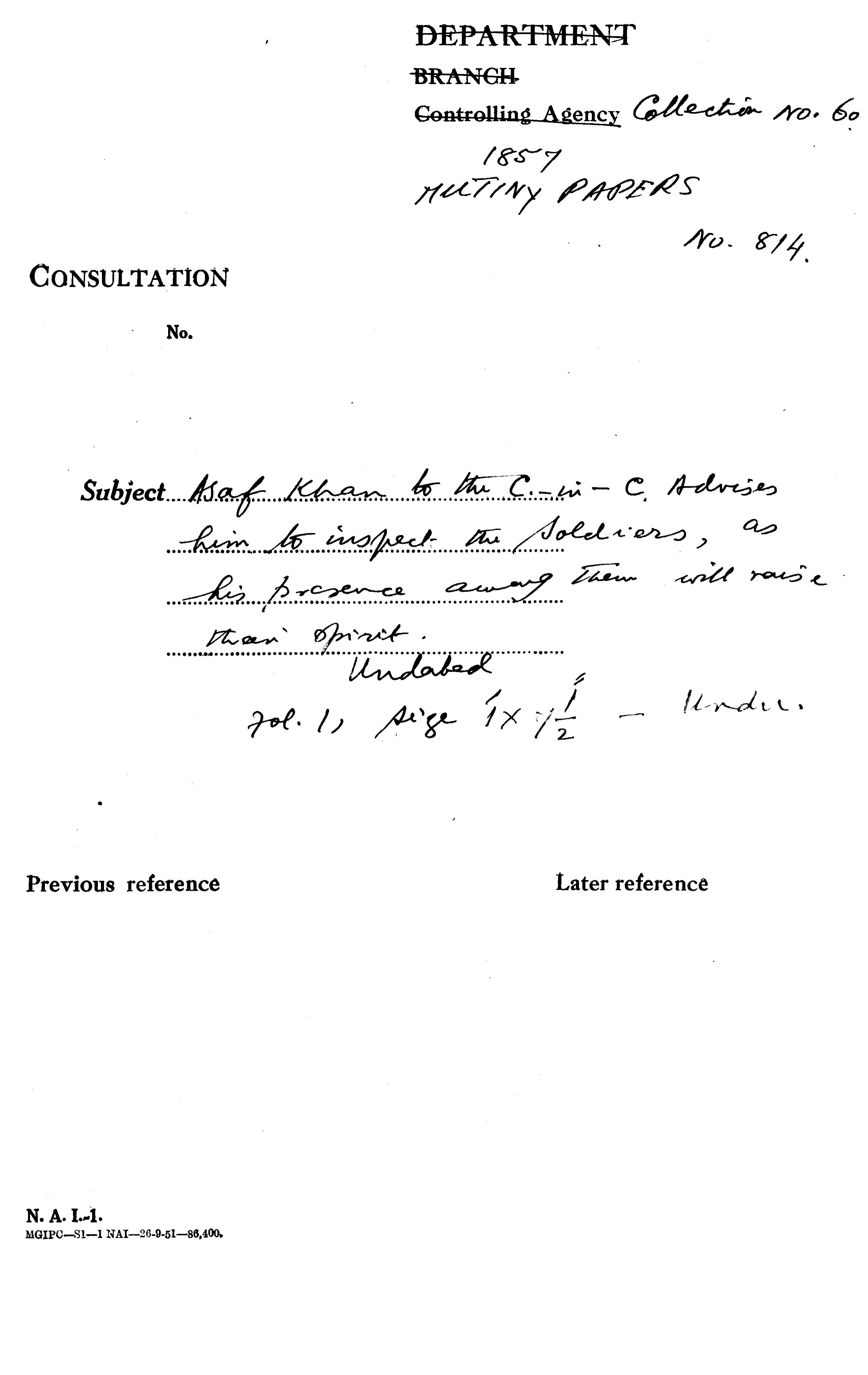 Asaf Khan to the C-in-C (Mirza Mughal) advises him to Inspect the Soldiers as His Presence away them Will Raise their Opirit.