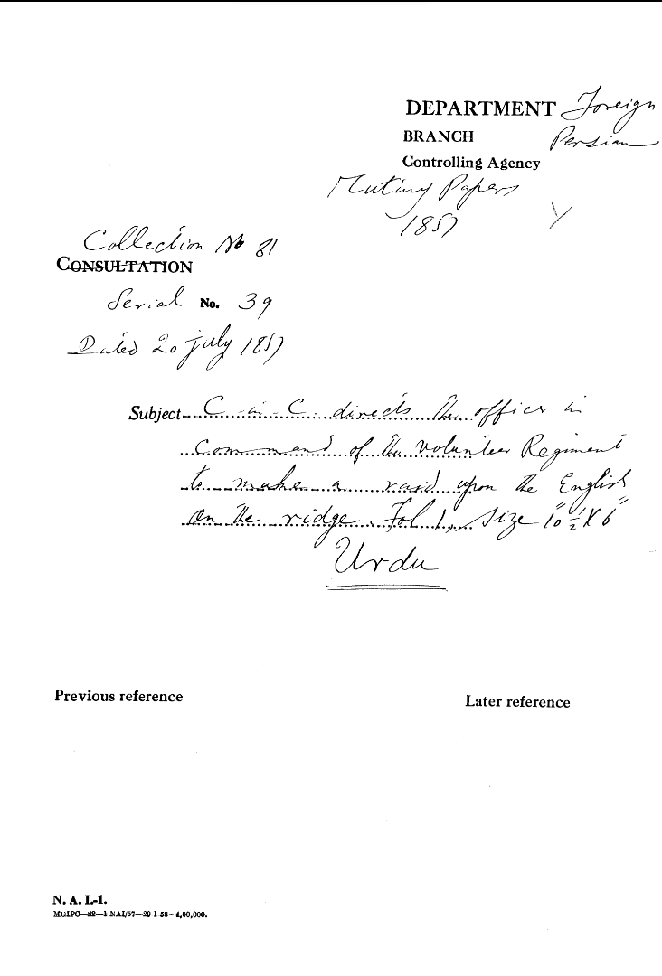 C-in-C Directs the officer In Command of the Volunteers Regiment to Make a Raised Upon the English On the Ridge.(1857)