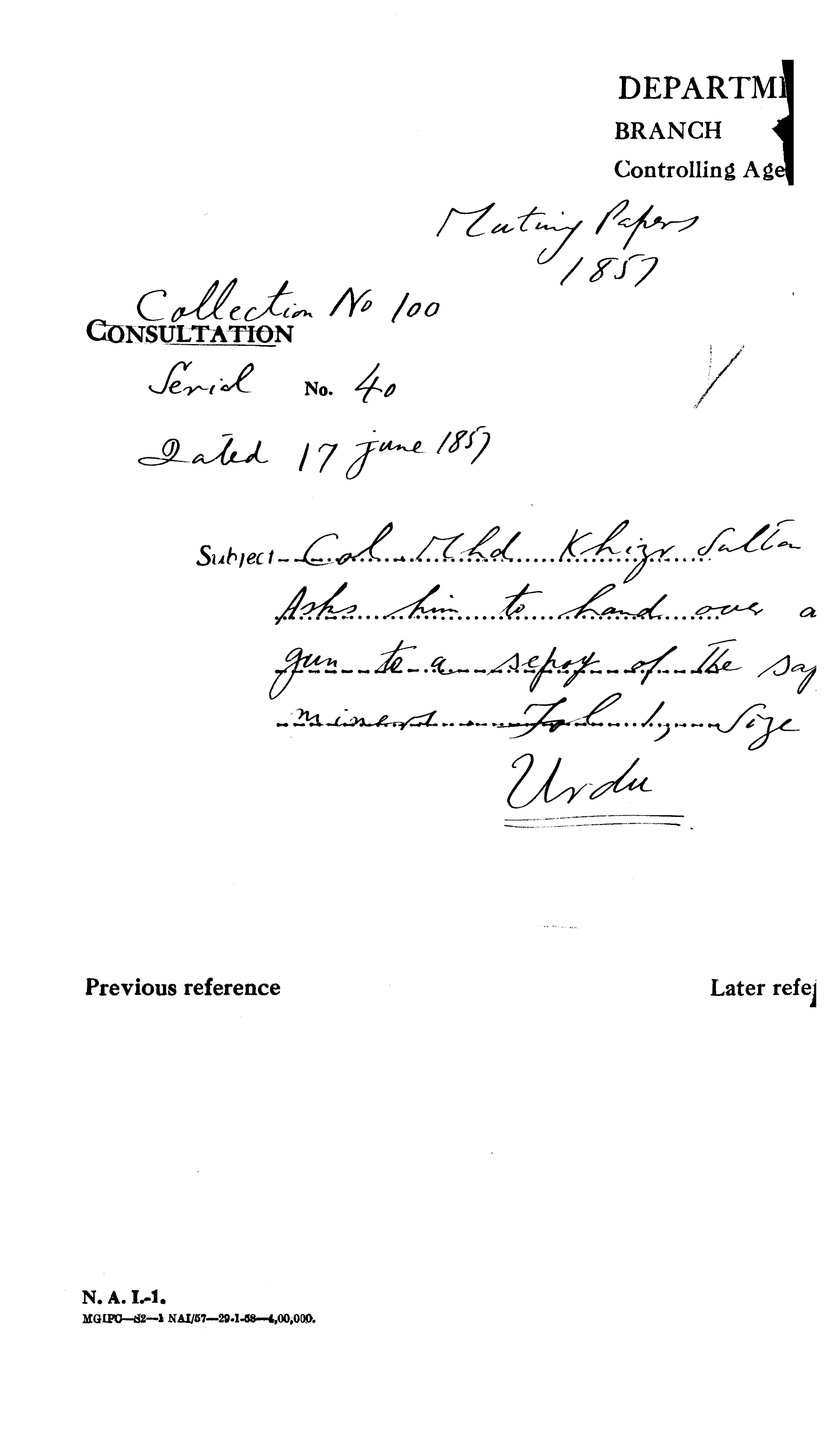 Col Mhd Khizr Sultan asks him to Hand Our a Gun to a Repay of the Say Miners