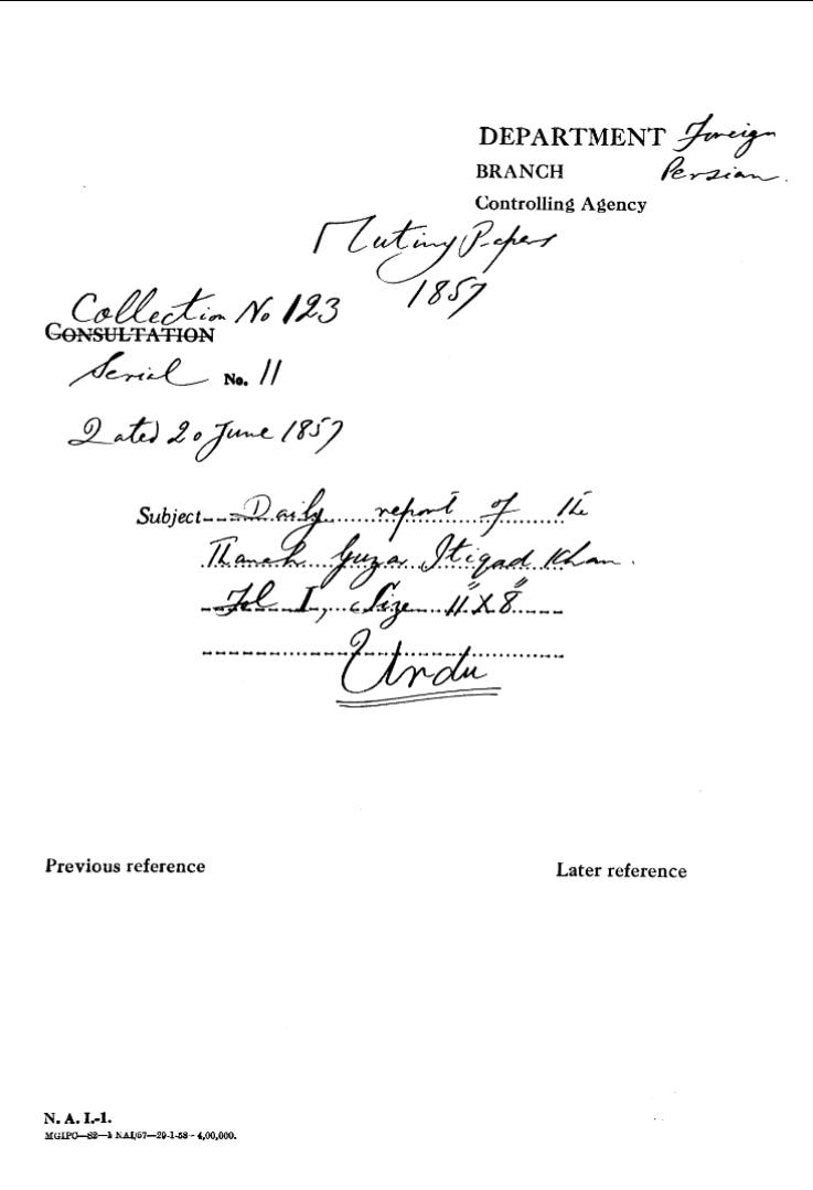 Daily Report of the Thanah Guzar Itiqad Khan.