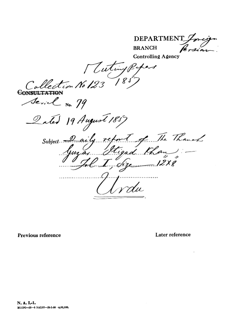 Daily Report of the Thanah Guzar Itiqad Khan.