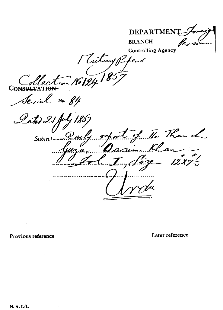 Daily Reports of the Thanah Guzar Qasim Khan.