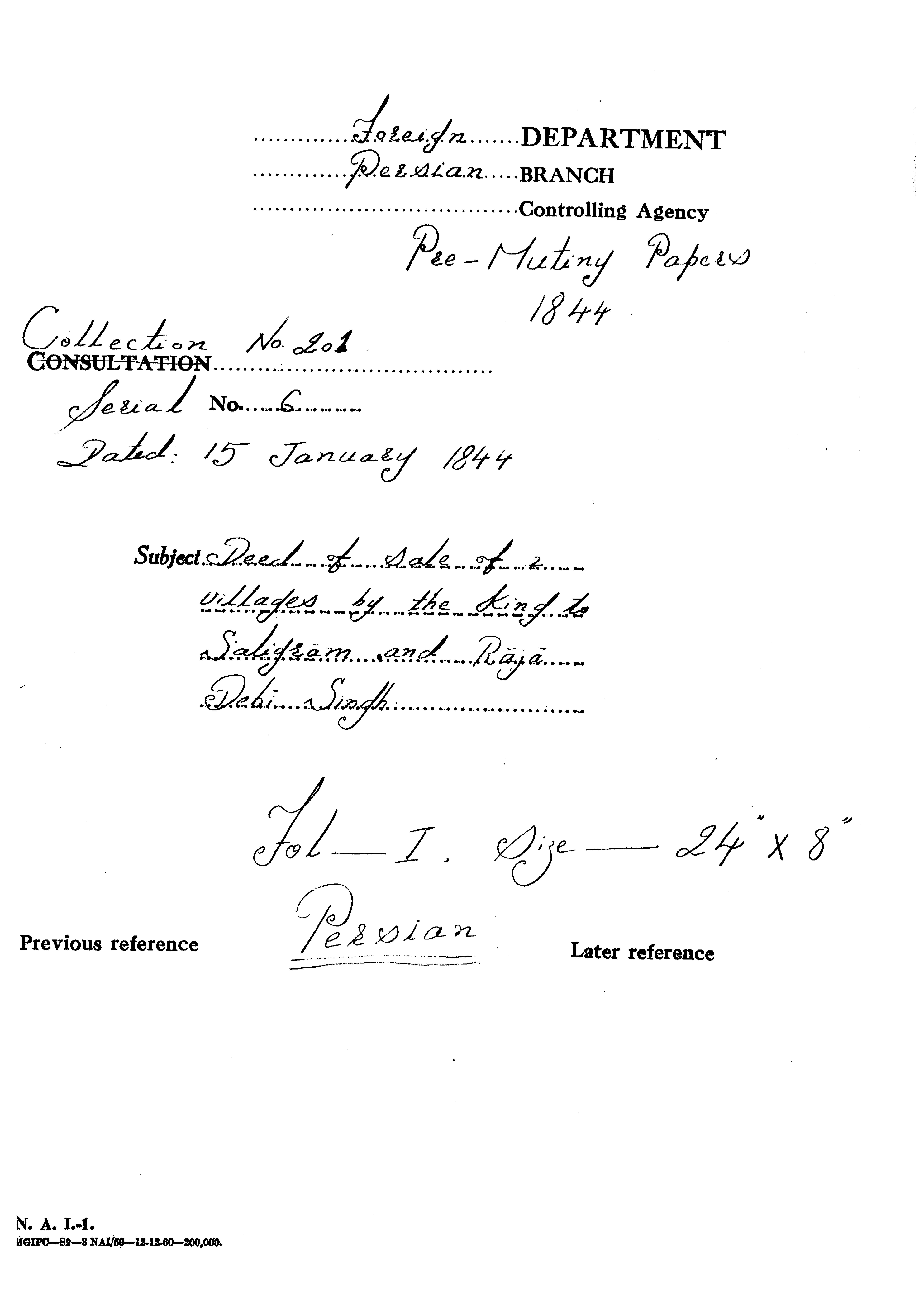 Deed of Sale of Villages By the King to Saligram and Raja Debi Singh