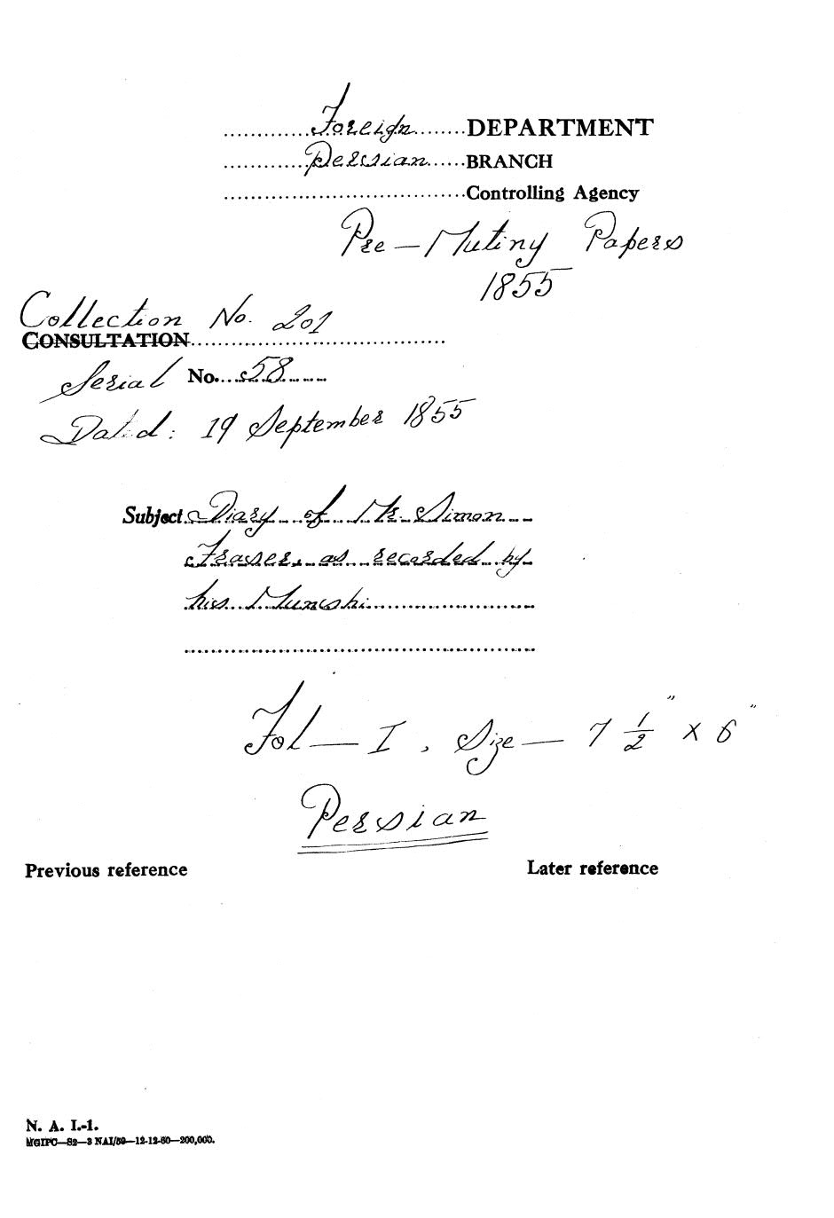 Diary of Mr. Simon Fraser, as recorded by his Munshi