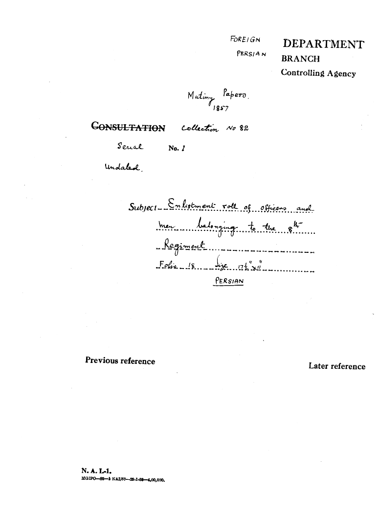 Enlistment Roll of officers and Men Belonging to the 8th Regiment.
