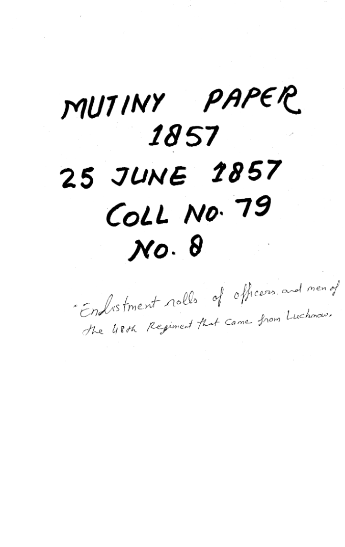 Enlistment Rolls of officers and Men of the 48th Regiment that Came From Lucknow.