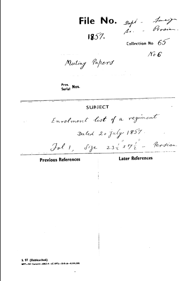 Enrolment List of a Regiment