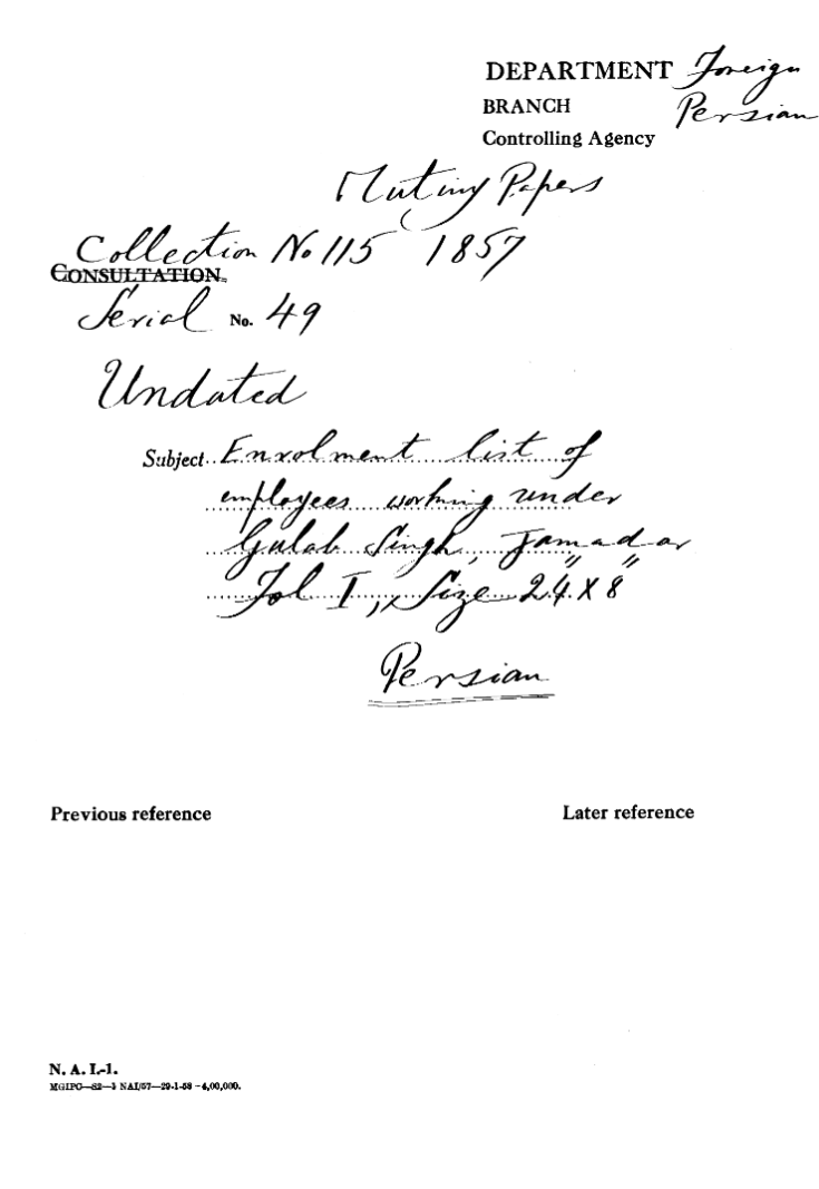 Enrolment List of Employees Working Under Gulab Singh Jamadar.