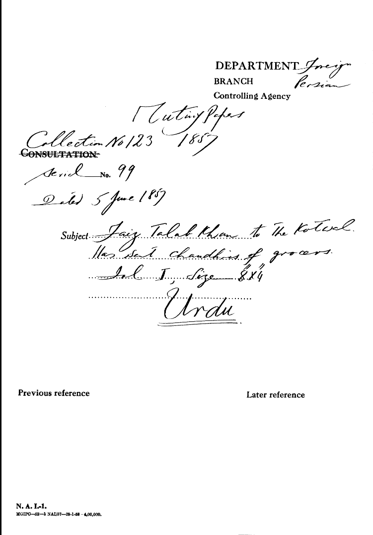 Faiz Talab Khan to the Kotwal Has Sent Chaudhry's of Grocers.