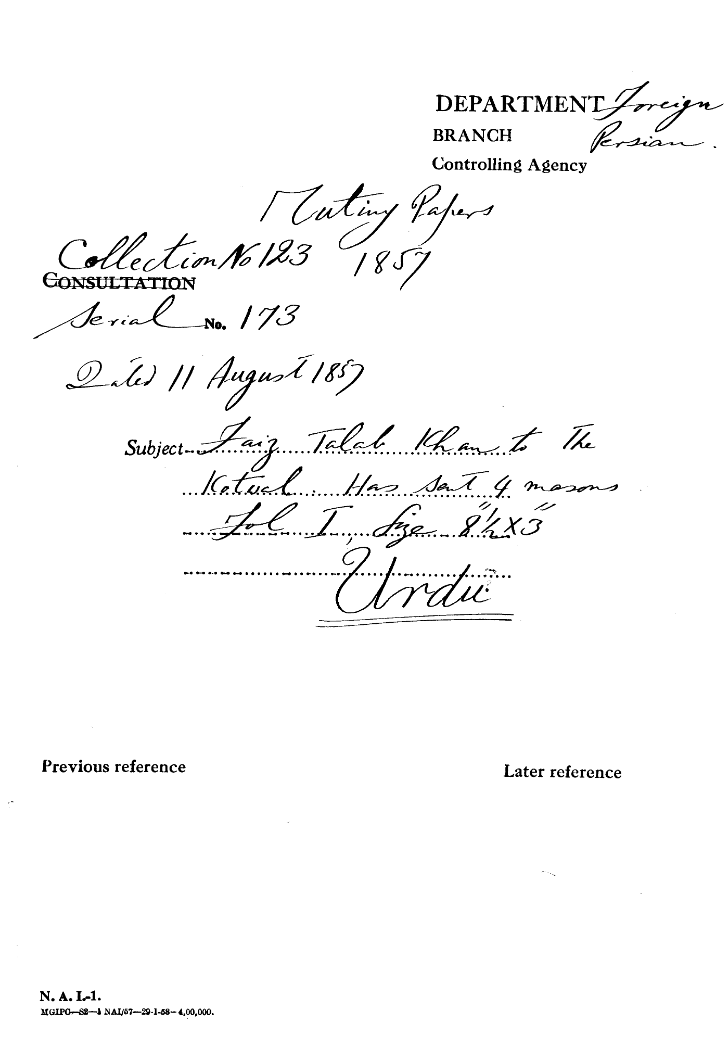 Faiz Talab Khan to the Kotwal Has Sent 4 Masons.