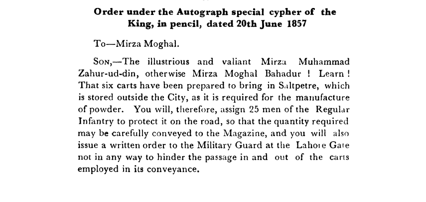 Fifth Days of Proceedings Trail of Bahadur Shah - Order  under  the  Autograph  special  cypher  of  the  Emperor  in  pencil dated  20th  June  1857