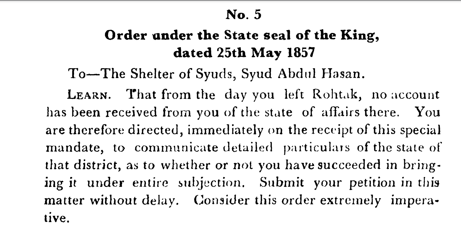 First Days of Proceedings Trail of Bahadur Shah - Order  under  the  State  seal  of  the  Emperor