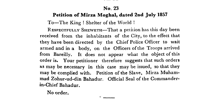 First Days of Proceedings Trail of Bahadur Shah - Petition  of  Mirza  Moghal