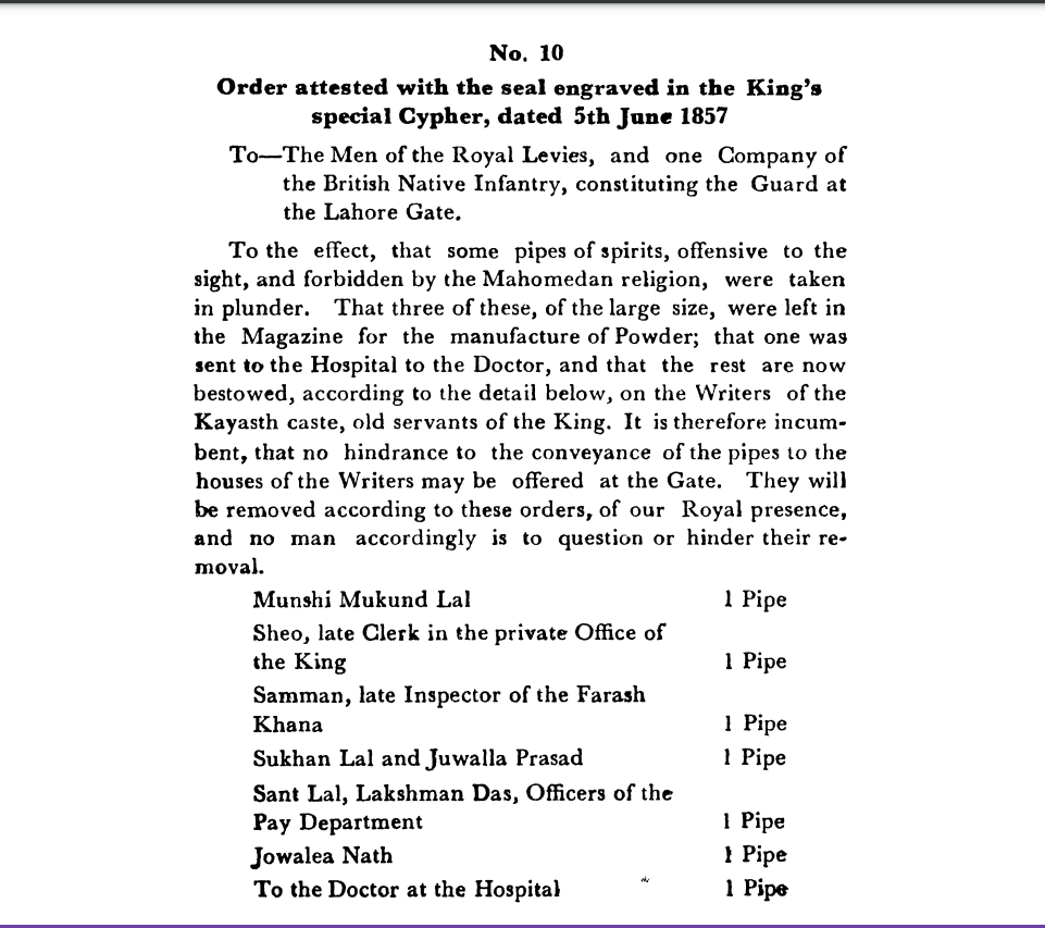 First Days of Proceedings Trail of Bahadur Shah - Order  attested  with  the  seal  engraved  in  the Emperors  special  Cypher