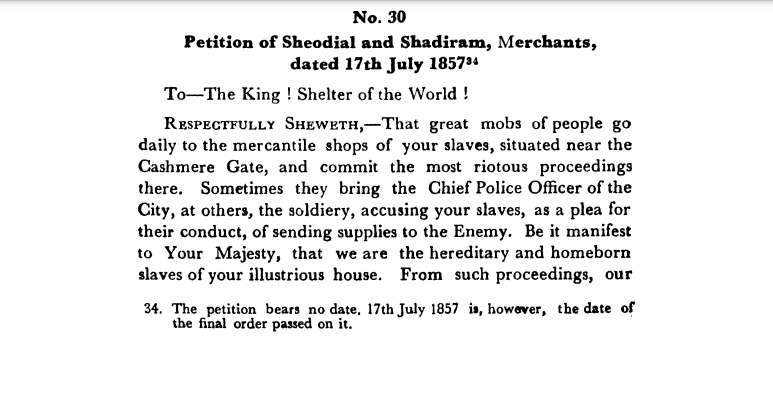 First Days of Proceedings Trail of Bahadur Shah - Petition  of  Sheodial  and  Shadiram,  Merchants