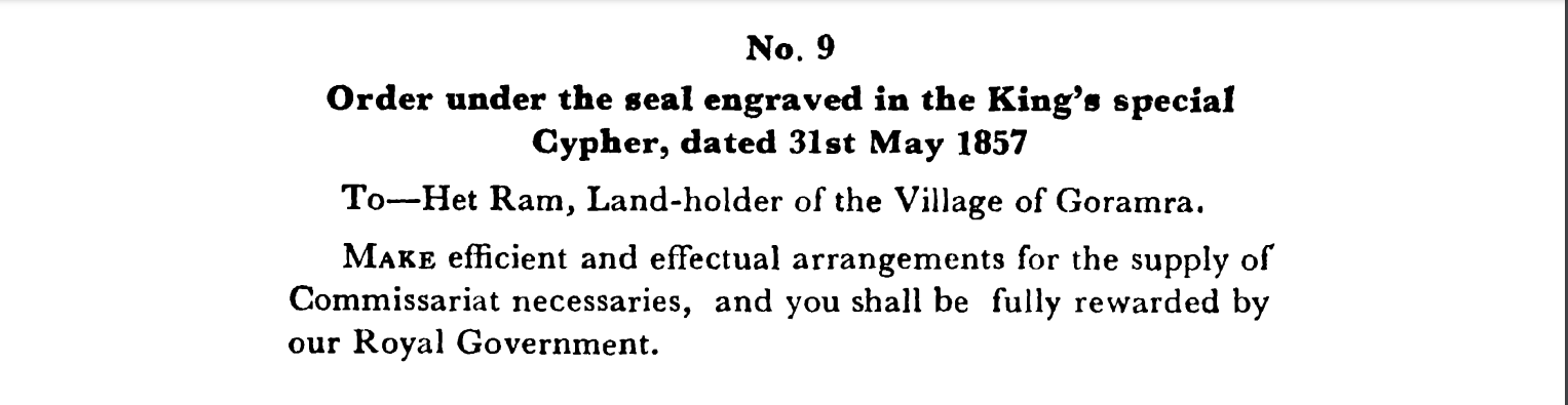 First Days of Proceedings Trail of Bahadur Shah -  Order  under  the  seal  engraved  in  the  Emperor  special  Cypher