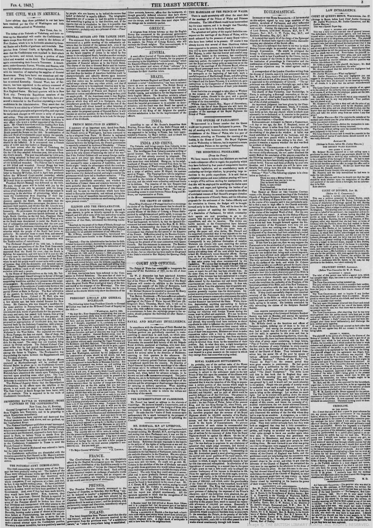 Firuz Shah In Bombay , Reported by THE DERBY MERCURY- February 4 - 1863