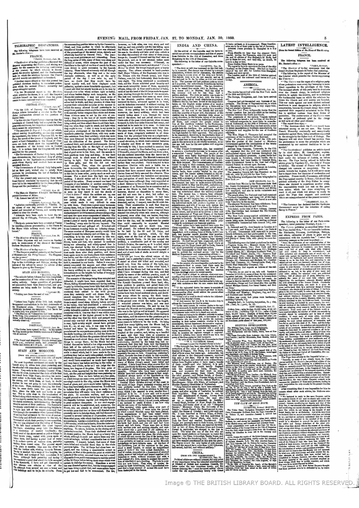 Firuz Shah in Calcutta 21 December , 1859   reported by  , Evening Mail January 30 Monday , 1860