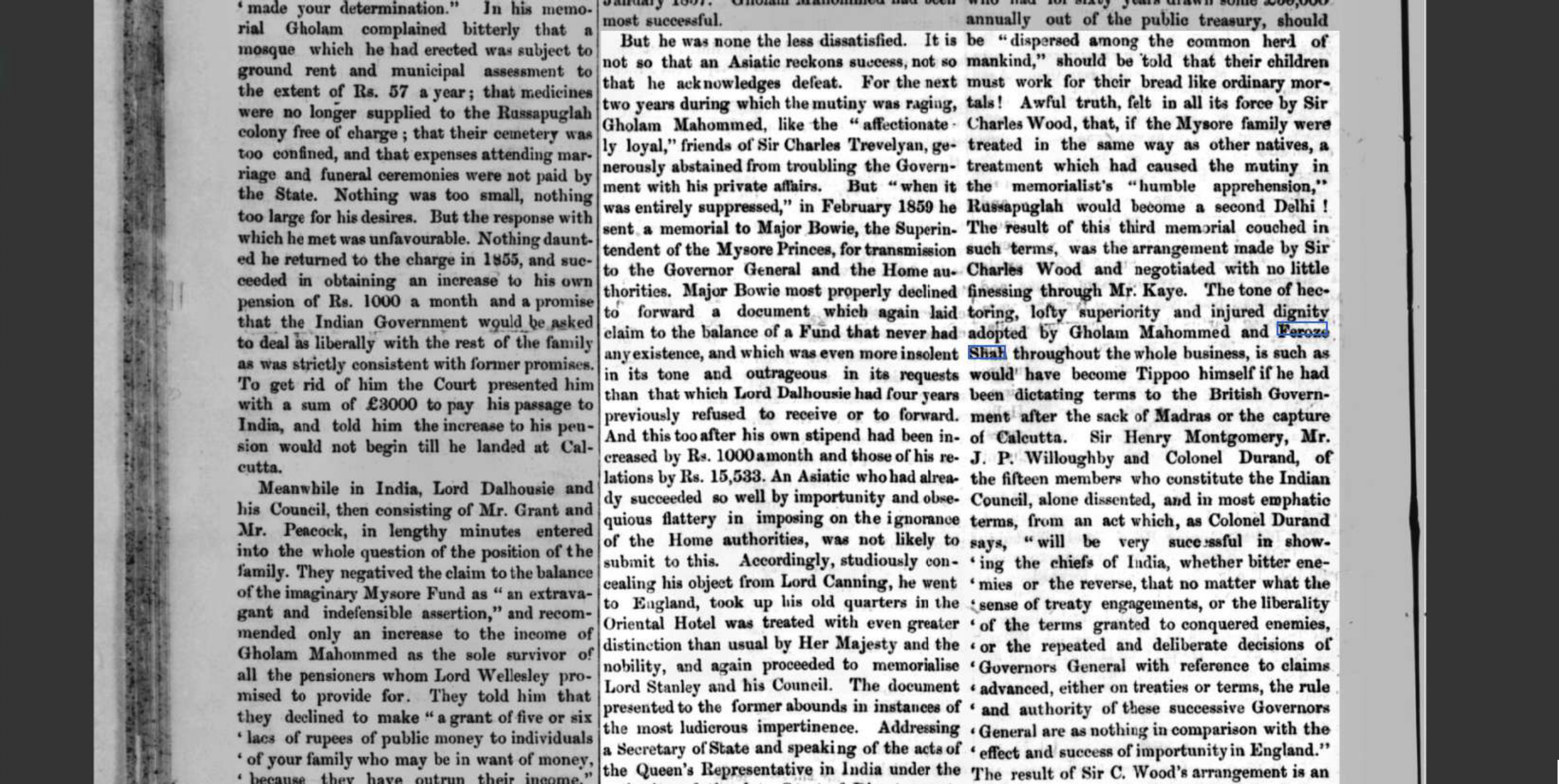 Firuz  Shah In Calcutta - Reported by THE FRIEND OF INDIA, May 23  1861