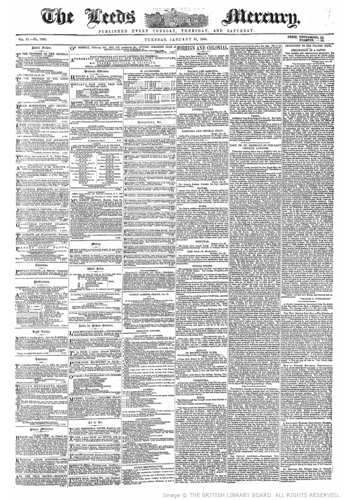 Firuz Shah  in Calcutta on 24 December 1859, reported by THE LEEDS MERCURY , January 31,1860