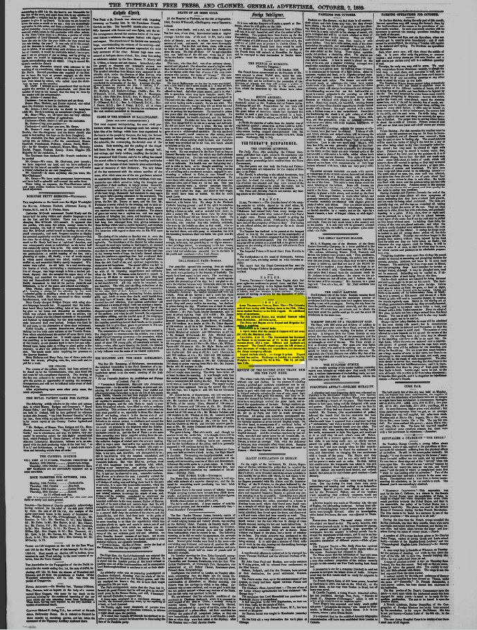 Firuz Shah In Central India 21st September 1859 Reported By Tipperary Free Press - Friday 07 October 1859