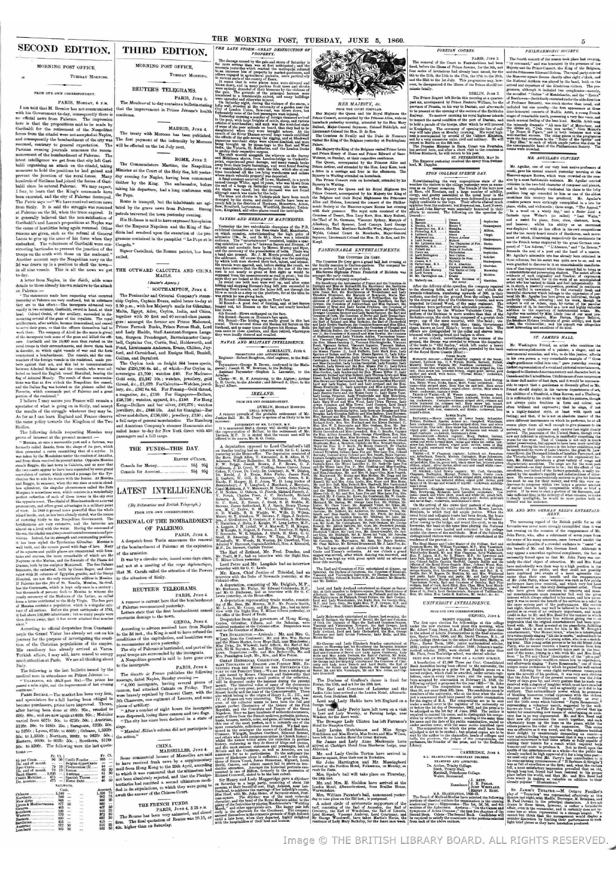 Firuz Shah  in Central India , Reported by The Morning Post on June 5, 1860