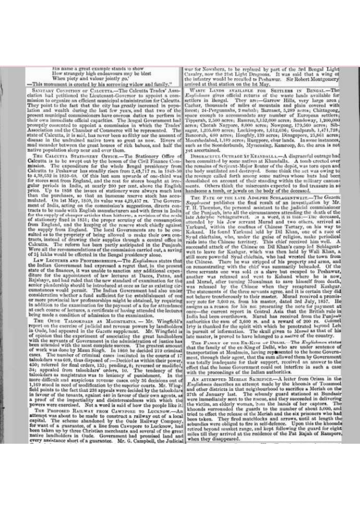 Firuz Shah  In Central India , Reported by THE HOMEWARD MAIL- June 27 1861