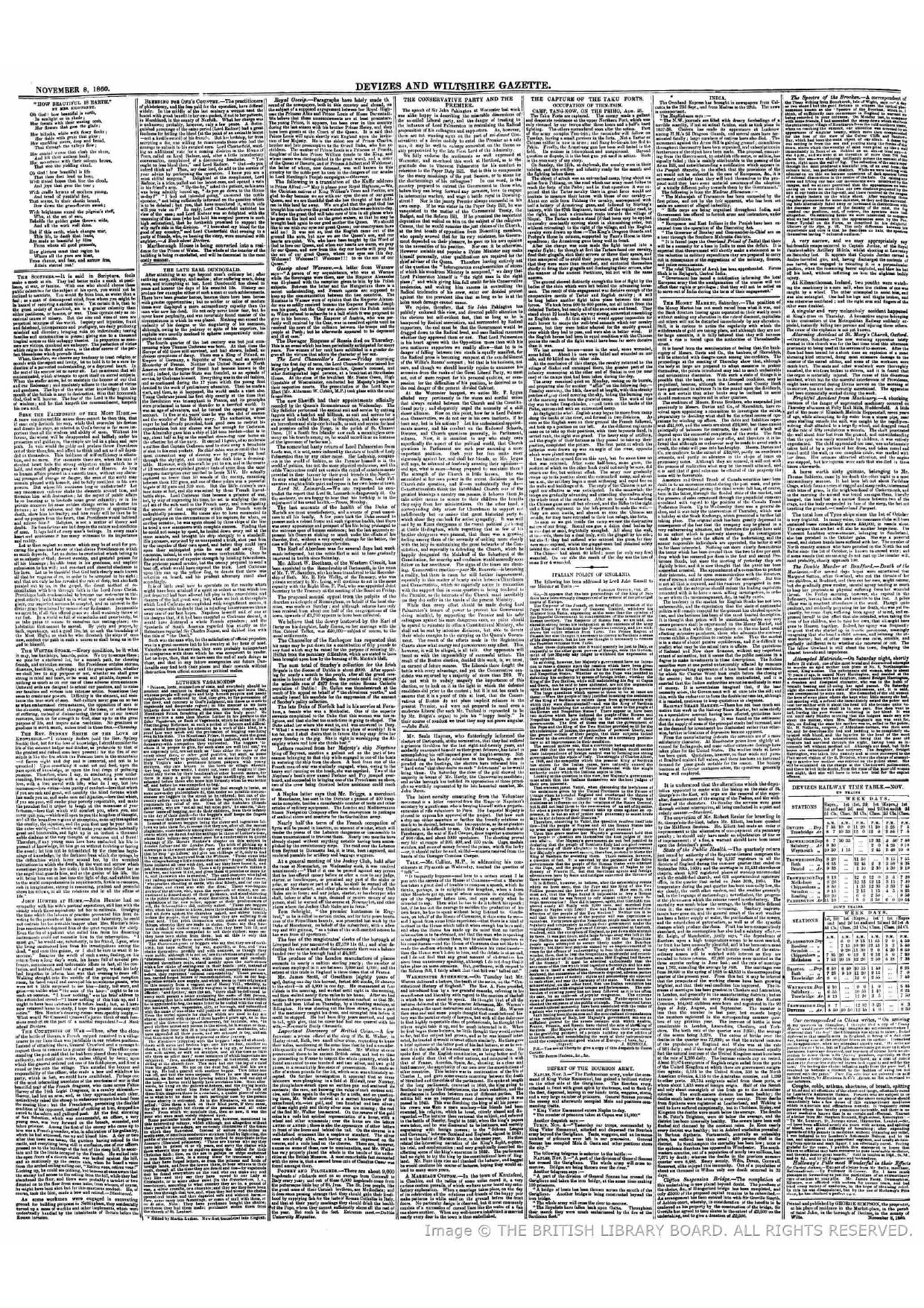 Firuz Shah in Central India, Reported  by  Devizes and Wiltshire Gazette November 08 Thursday, 1860