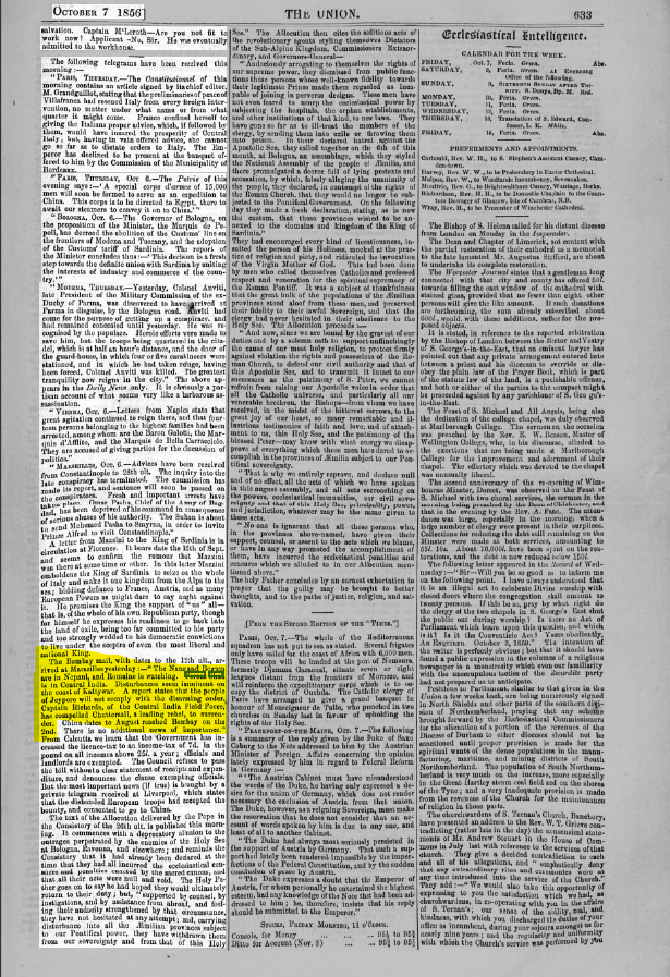 Firuz Shah In Central India October 6 Reported By The Union On october 7 1859