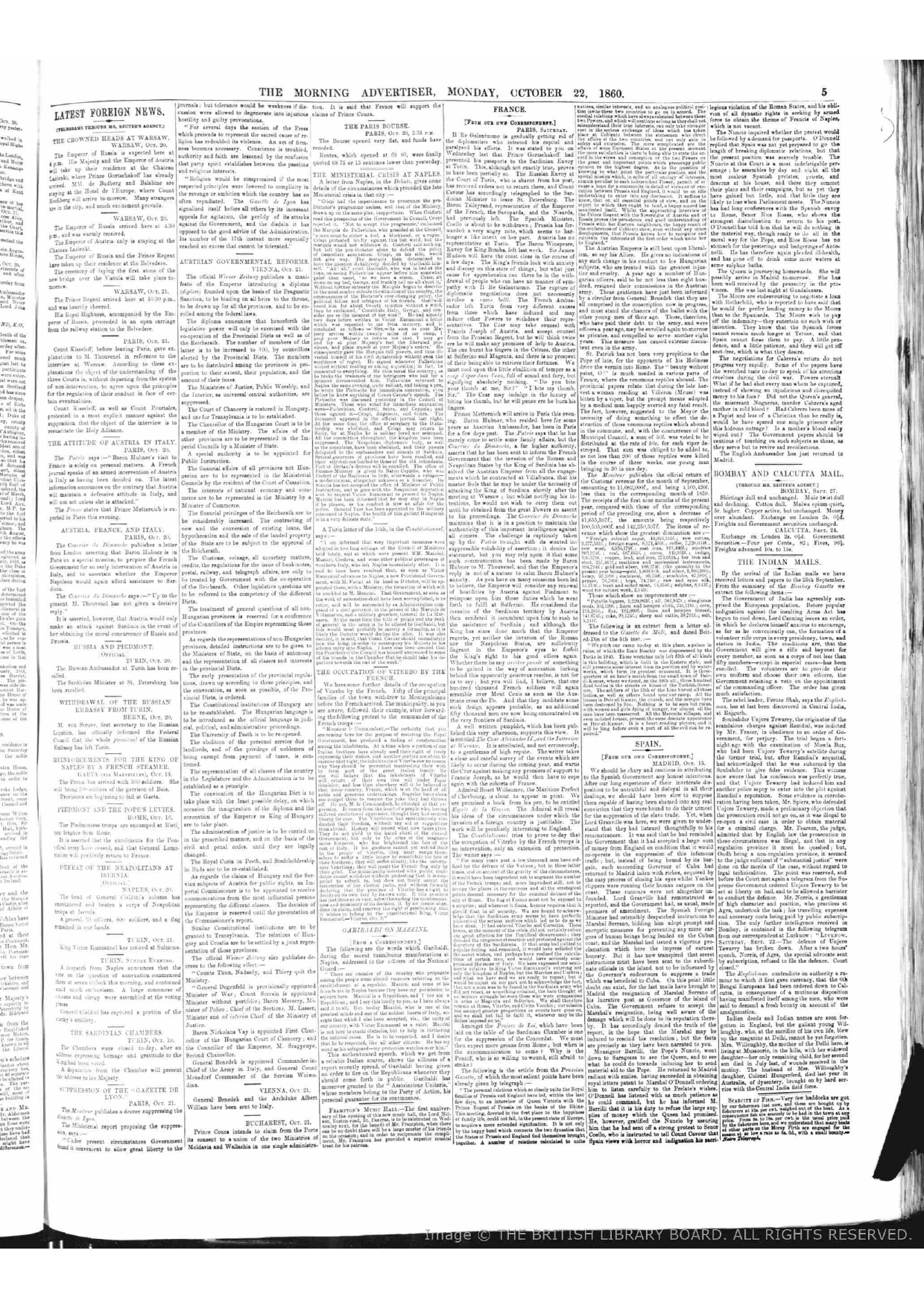 Firuz Shah in Central India on 25 September , Reported by  The Morning Advertiser October 22 , 1860