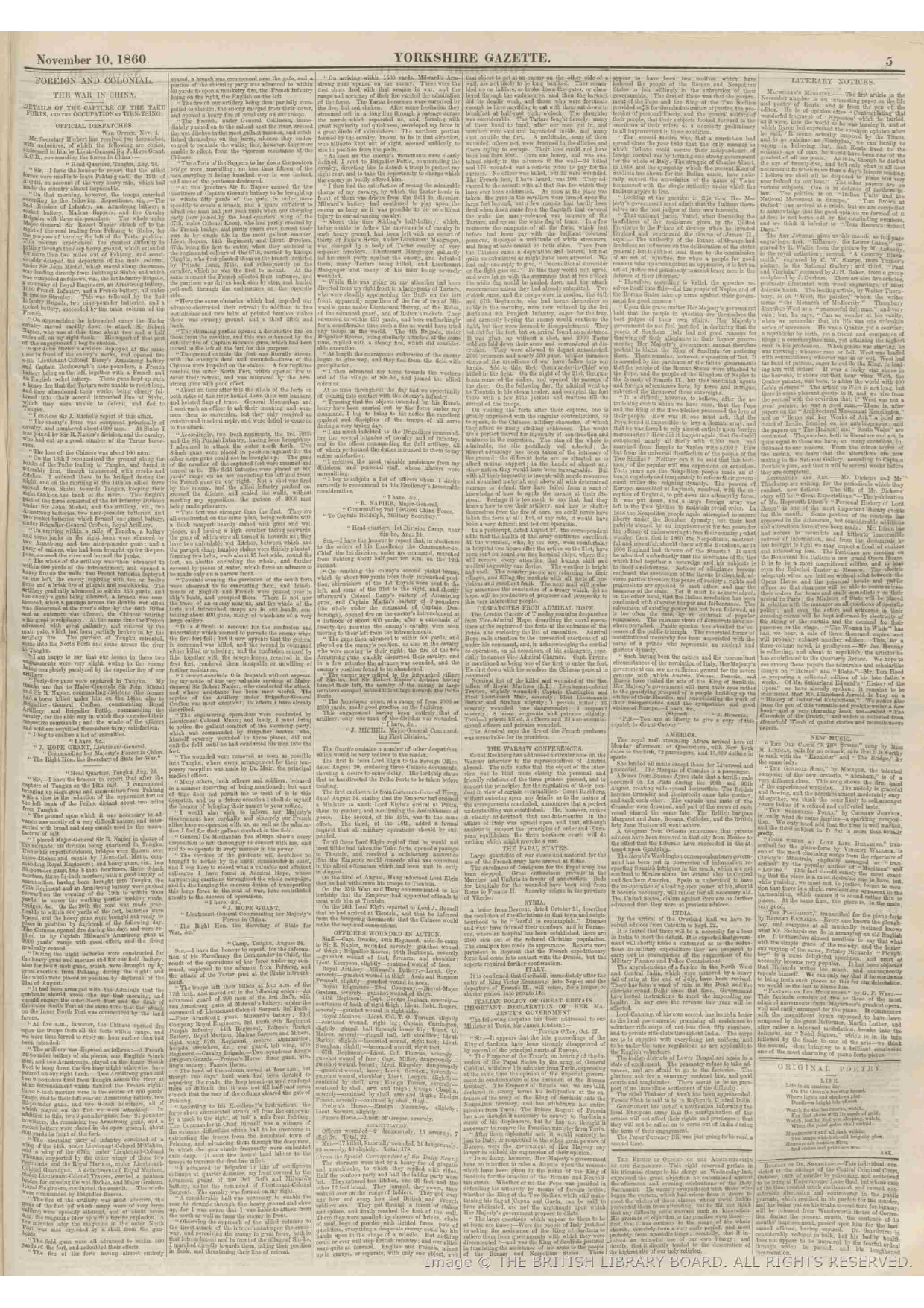 Firuz Shah in Central India on September 22 , Reported by Yorkshire Gazette November 10, 1860