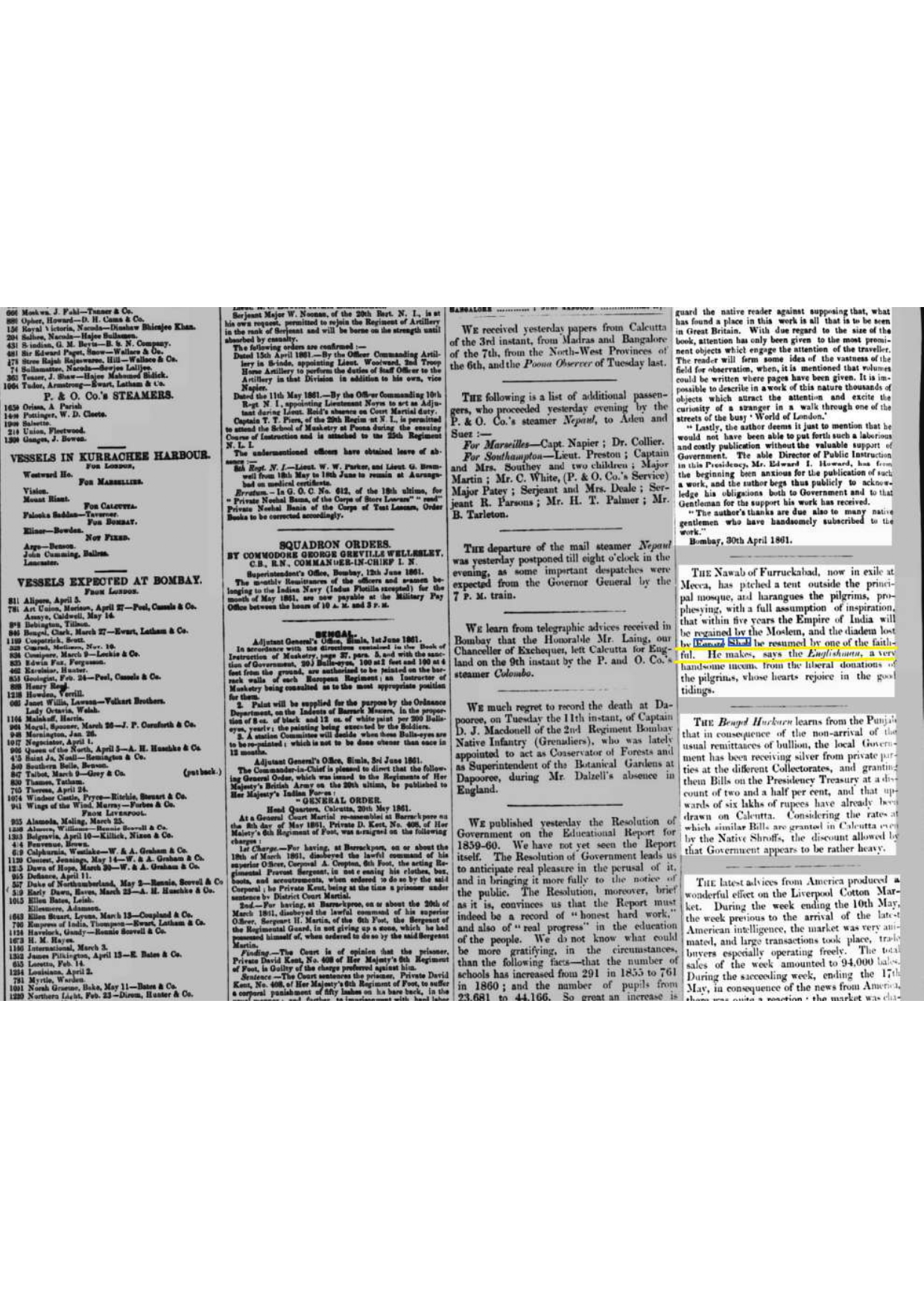 Firuz Shah In Furrukkabad , Reported by THE BOMBAY GAZETTE -June 13 Thursday 1861
