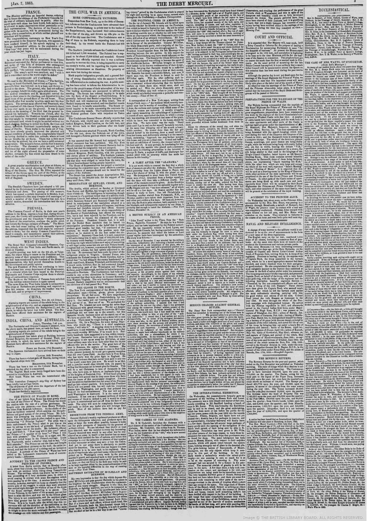 Firuz Shah  In Gwalior , Reported by THE DERBY MERCURY - January 07- 1863