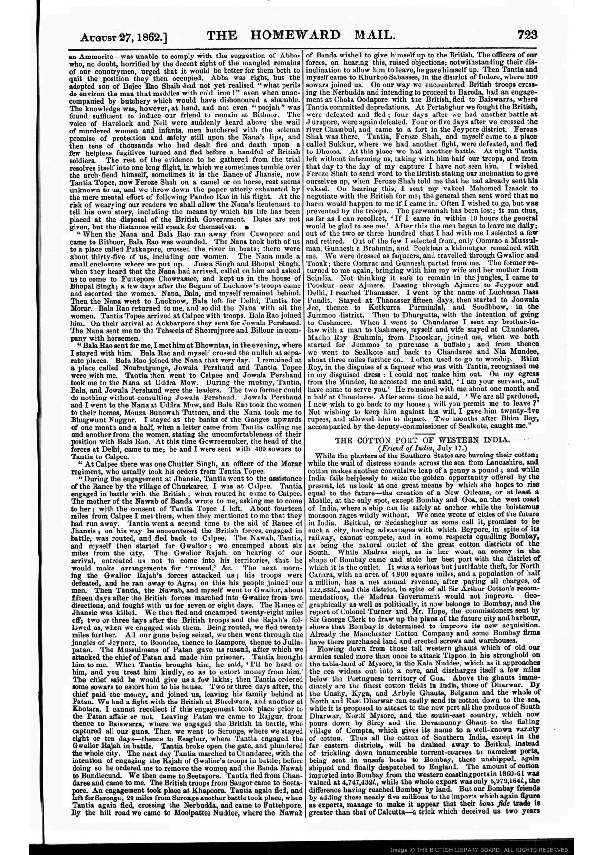 Firuz Shah In Jaipur , Reported by THE HOME WARD MAIL- August 27- 1862