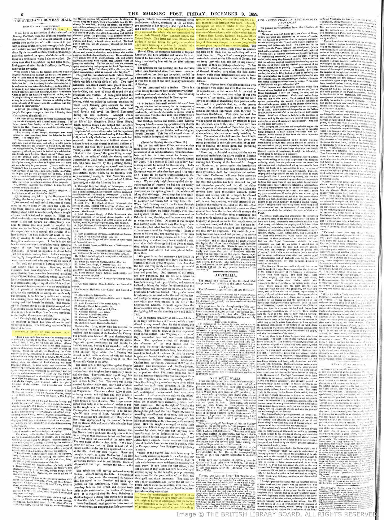 Firuz Shah in Lucknow on November 11,1859 Reported on Moring post Dec 9,1859