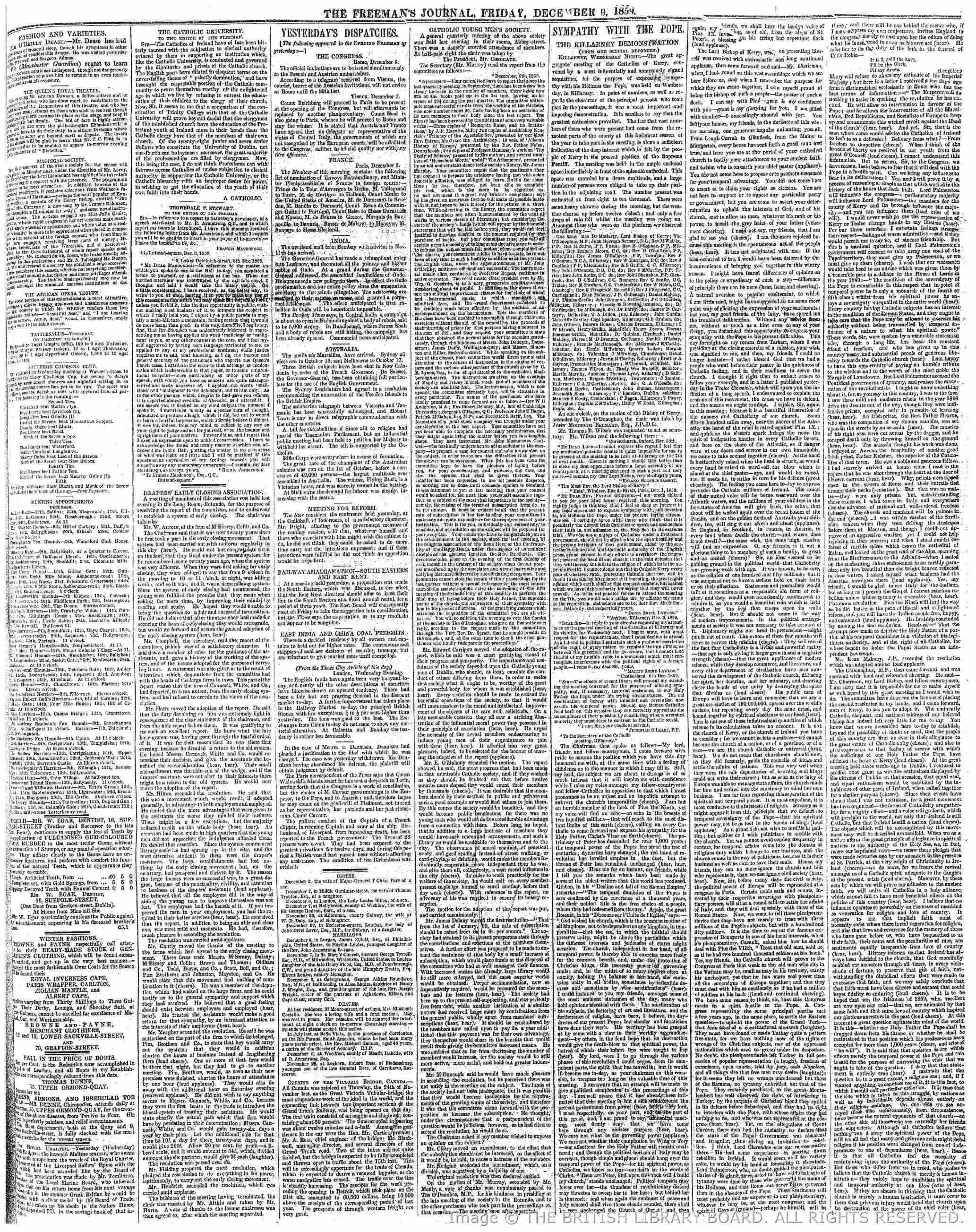 Firuz Shah in Lucknow on November 11,1859 Reported on Freeman's Journal - Friday 09 December 1859