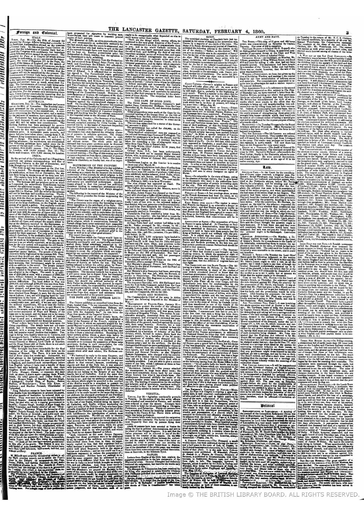 Firuz Shah  in out from the Terai and reached Bundelkhand, reported by The Lancaster Gazette , Saturday 4 , 1860
