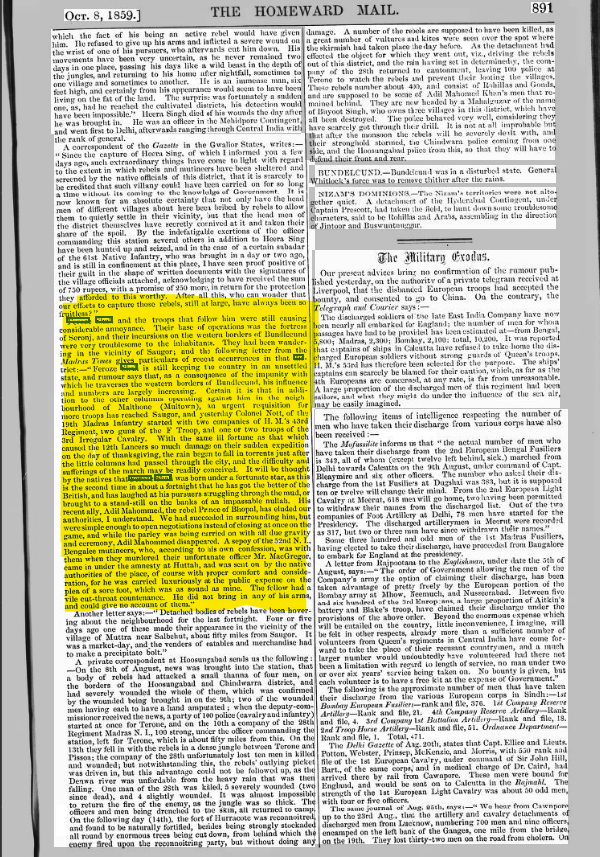 Firuz Shah  In Still Keeping  country In An Unsettled Reported by The Home Ward Mail On October 9,1859