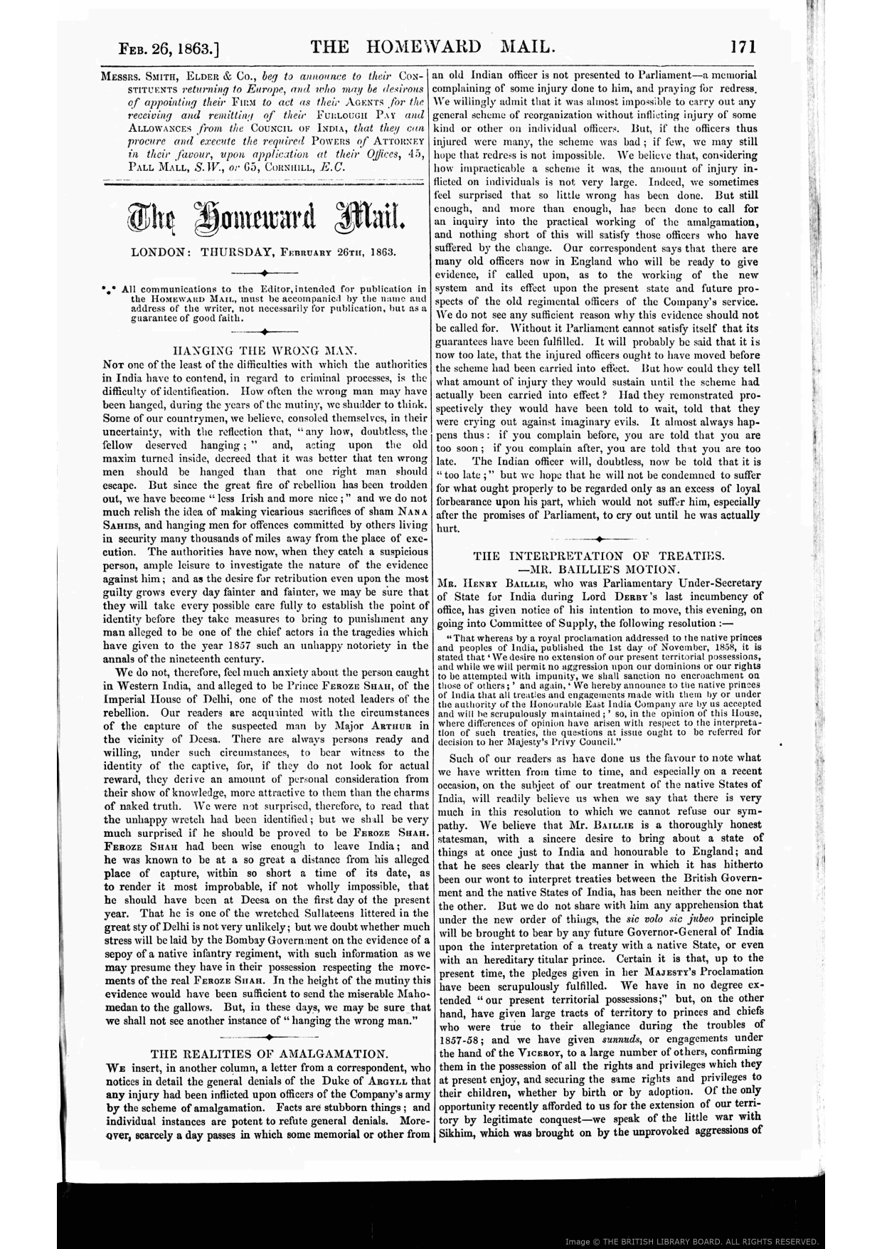 Firuz ShahIn Delhi, Reported by THE HOME WARD MAIL- February 26 - 1863