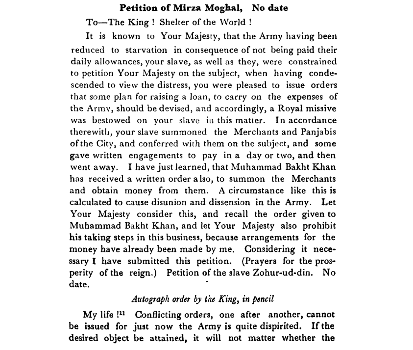 Fourth Days of Proceedings Trail of Bahadur Shah -  Petition  of  Nabi  Bakhsh  and  others